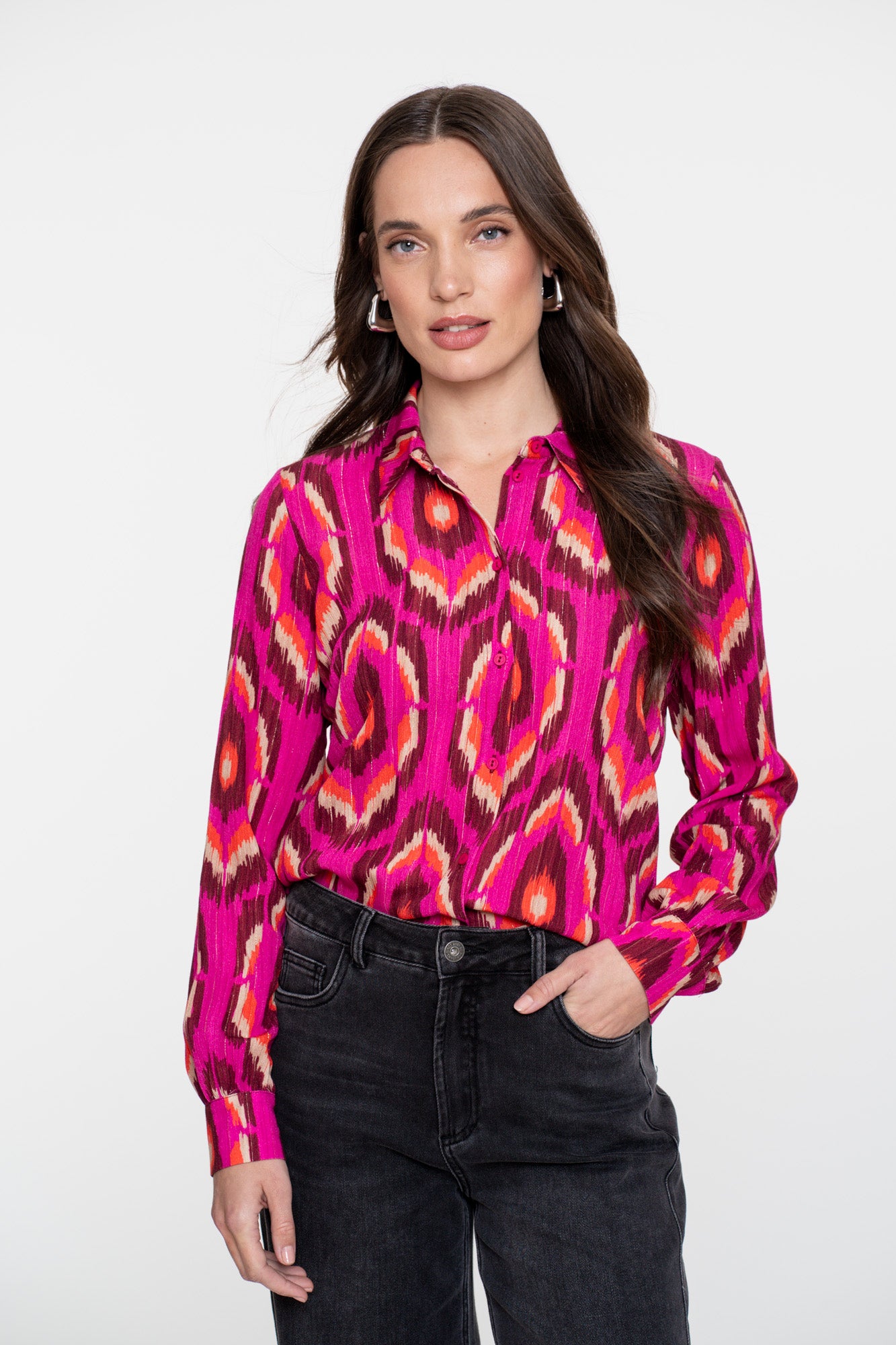 Geisha dames blouse met grafische print en lurex