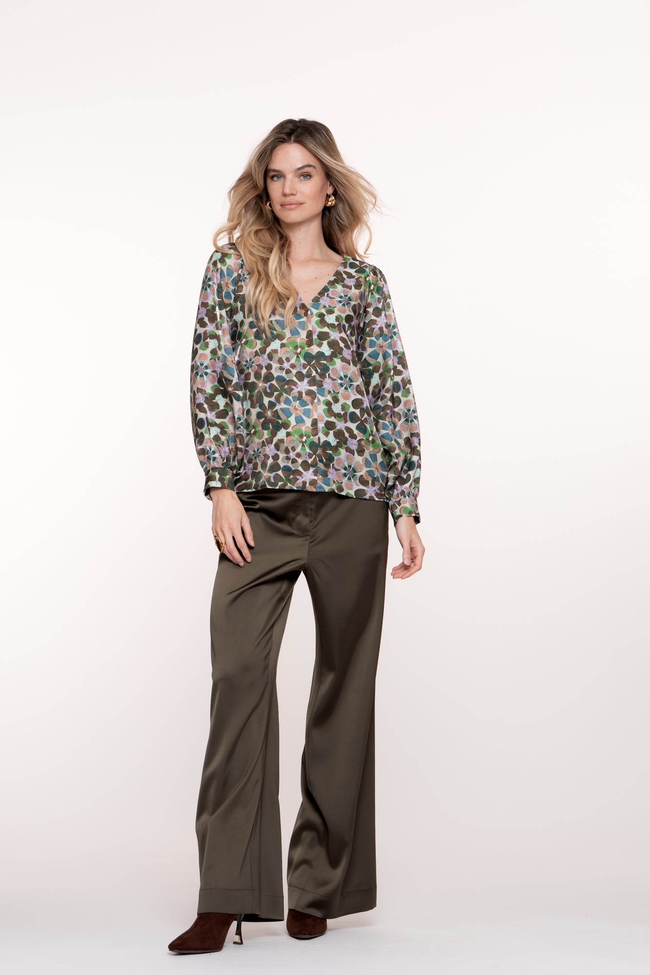 Geisha dames blouse met retro bloemenprint