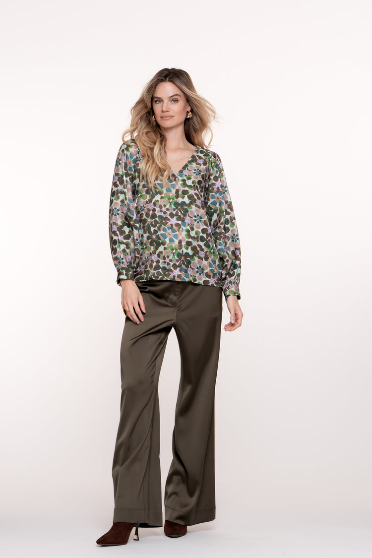 Geisha dames blouse met retro bloemenprint
