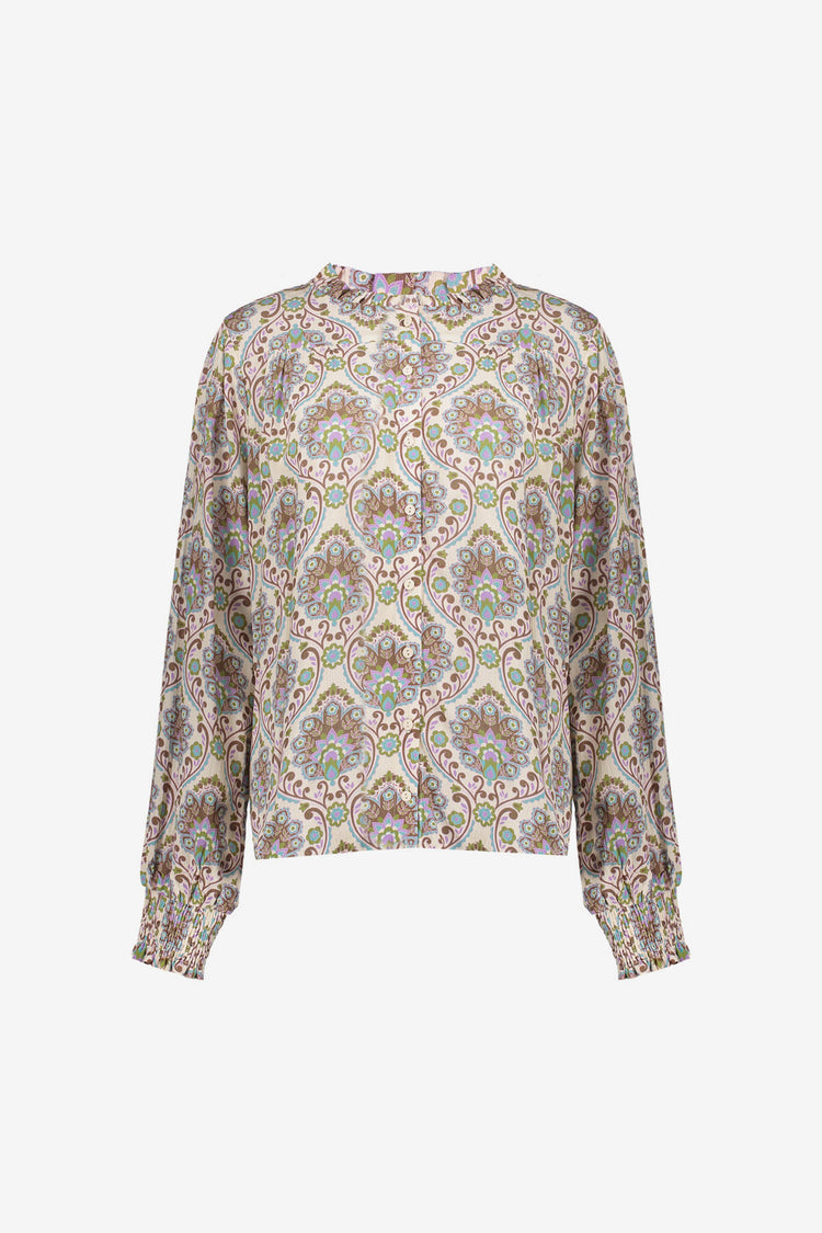 Geisha dames blouse met tile print en lurex