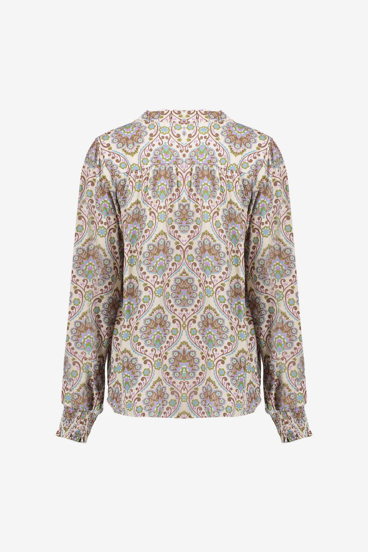Geisha dames blouse met tile print en lurex