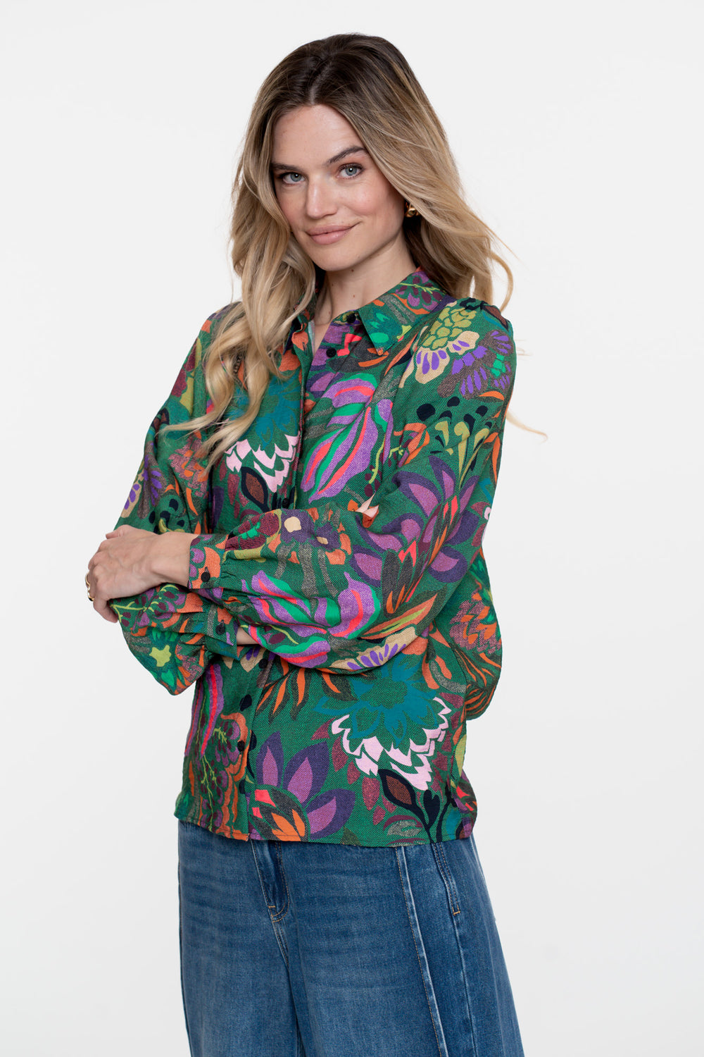 Geisha dames kleurrijke flower print blouse