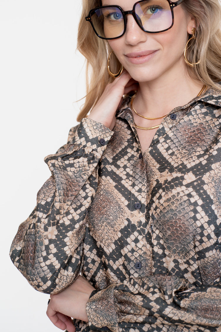 Geisha dames blouse met slangenprint