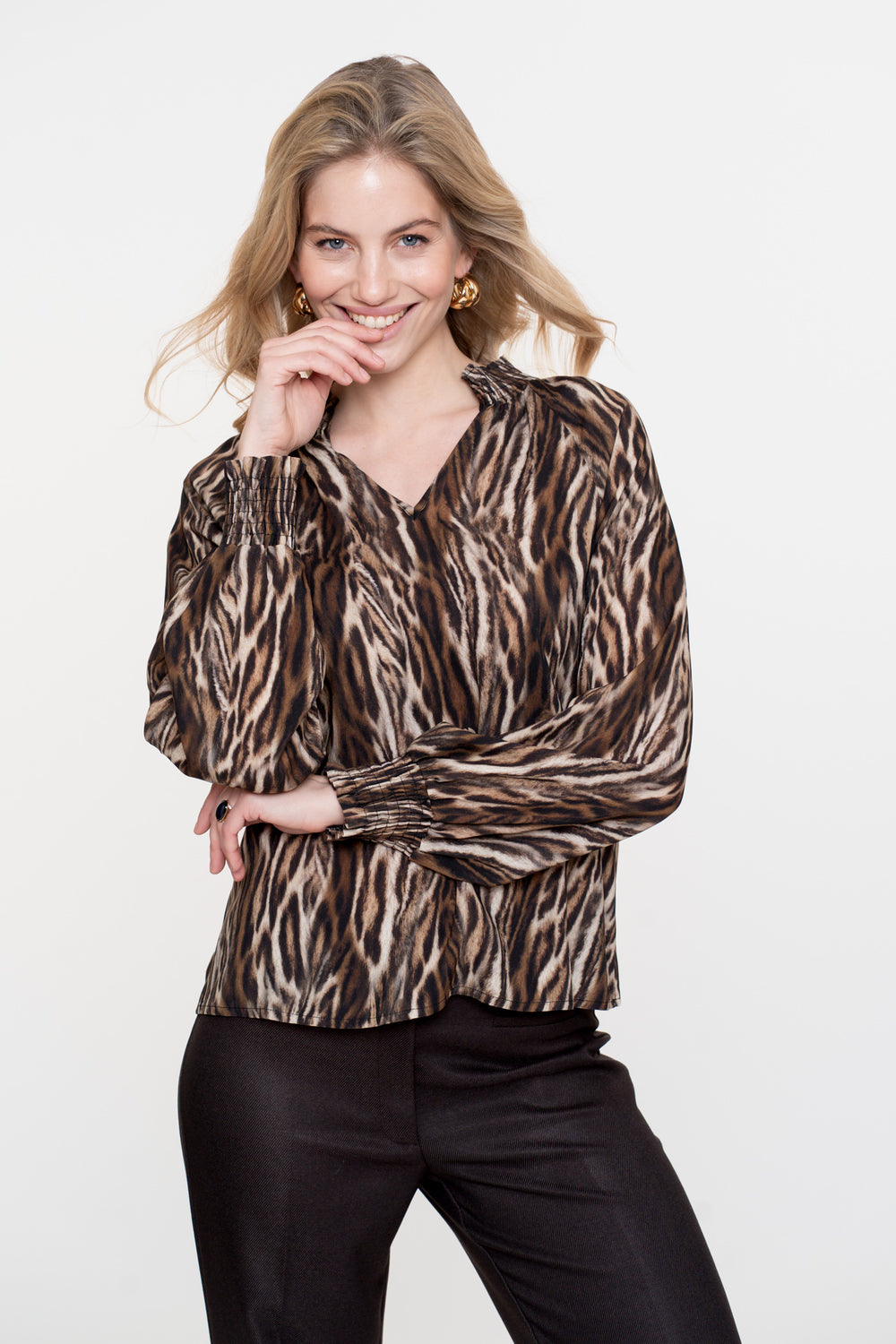Geisha dames leopard top met smock details