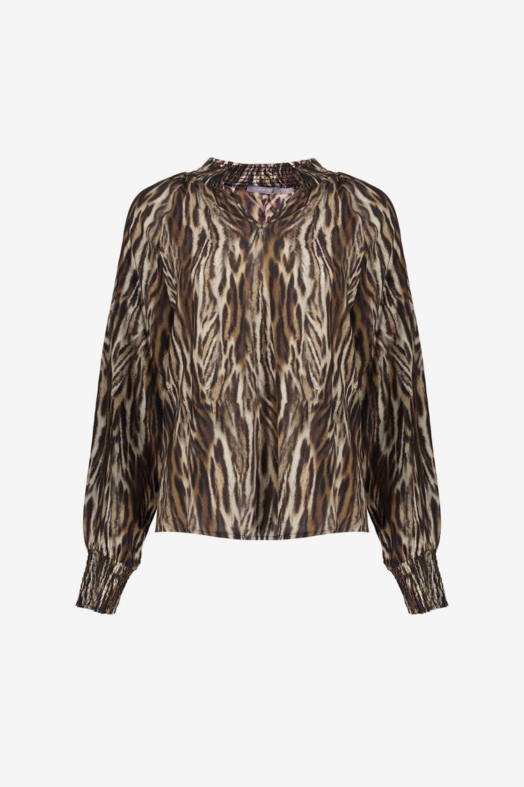 Geisha dames leopard top met smock details