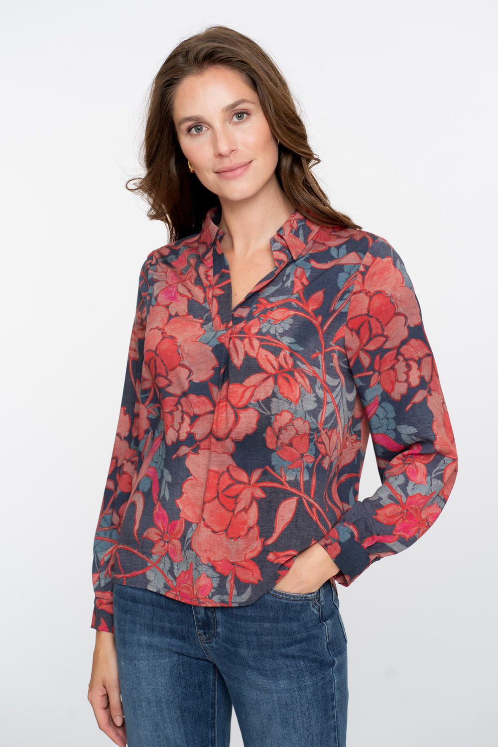 Geisha dames top met kleurrijke print