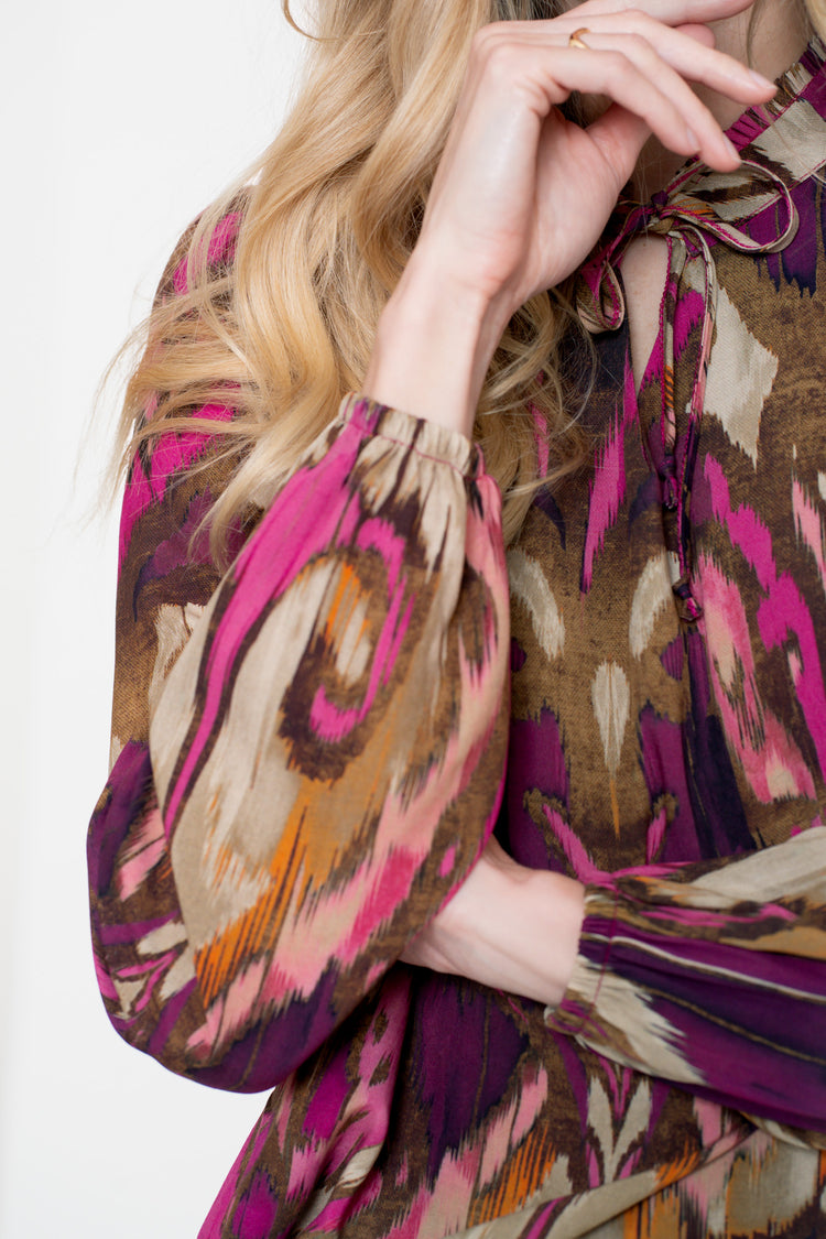 Geisha dames top met Ikatprint