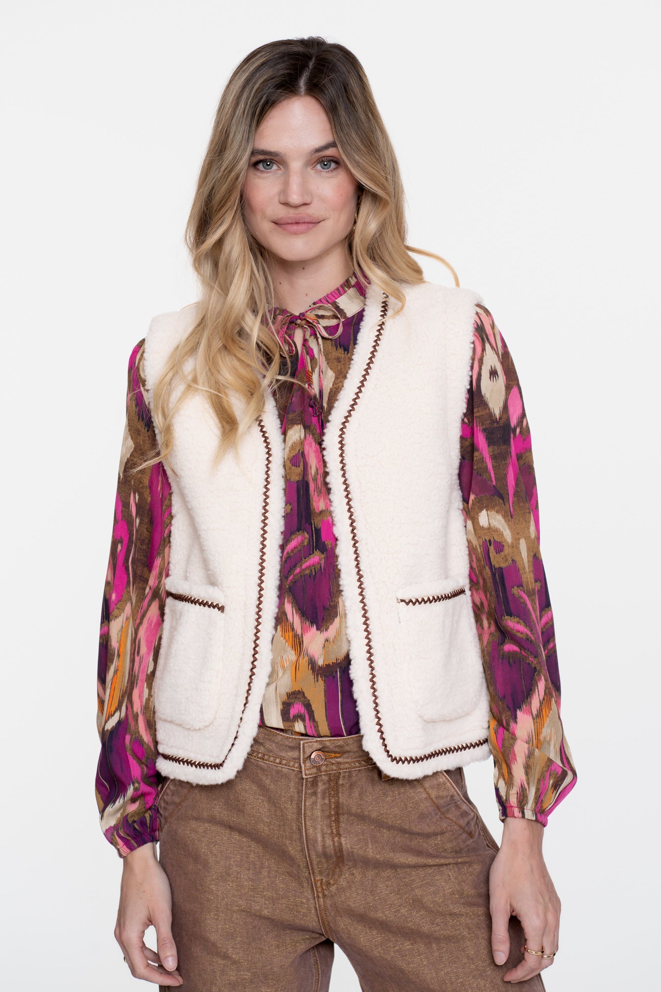 Geisha dames top met Ikatprint