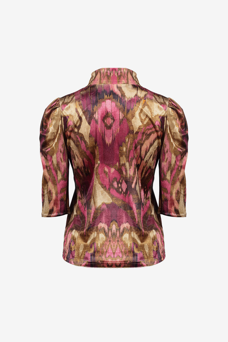 Geisha dames top met plooimouwen en print