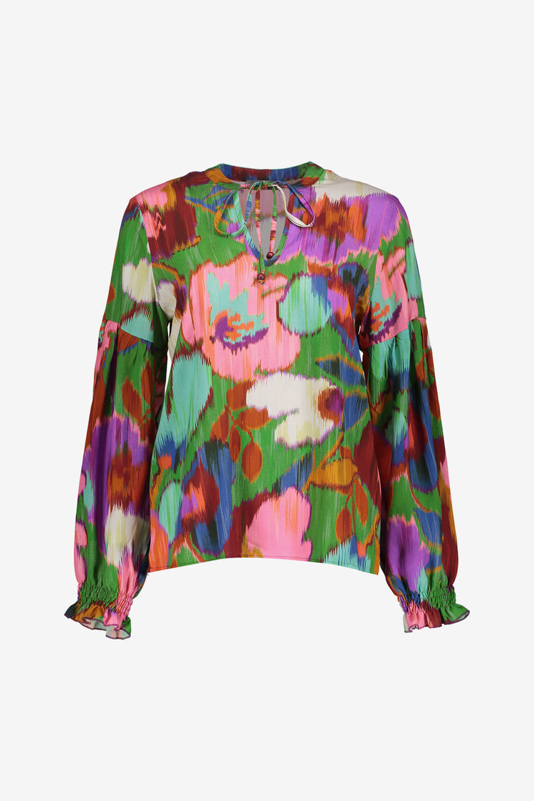 Geisha dames top met ecoline print en sierkoordje