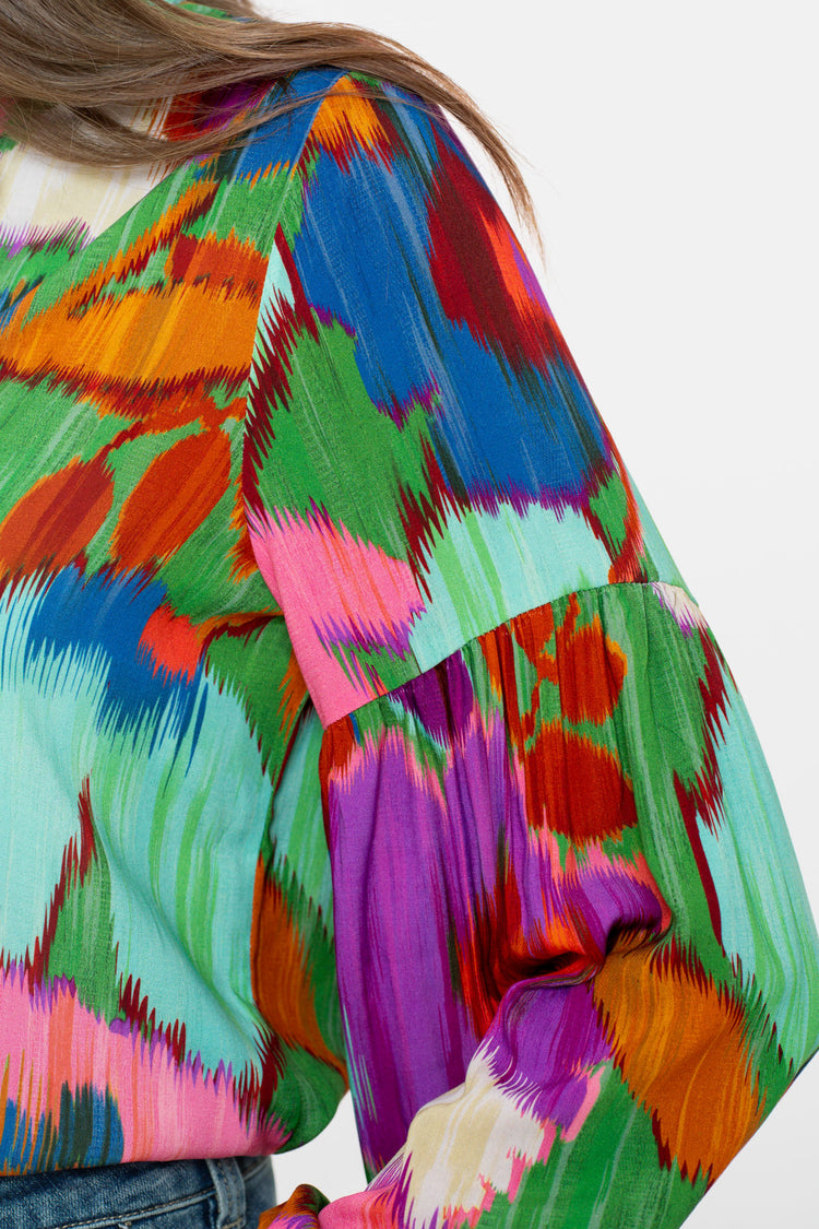 Geisha dames top met ecoline print en sierkoordje