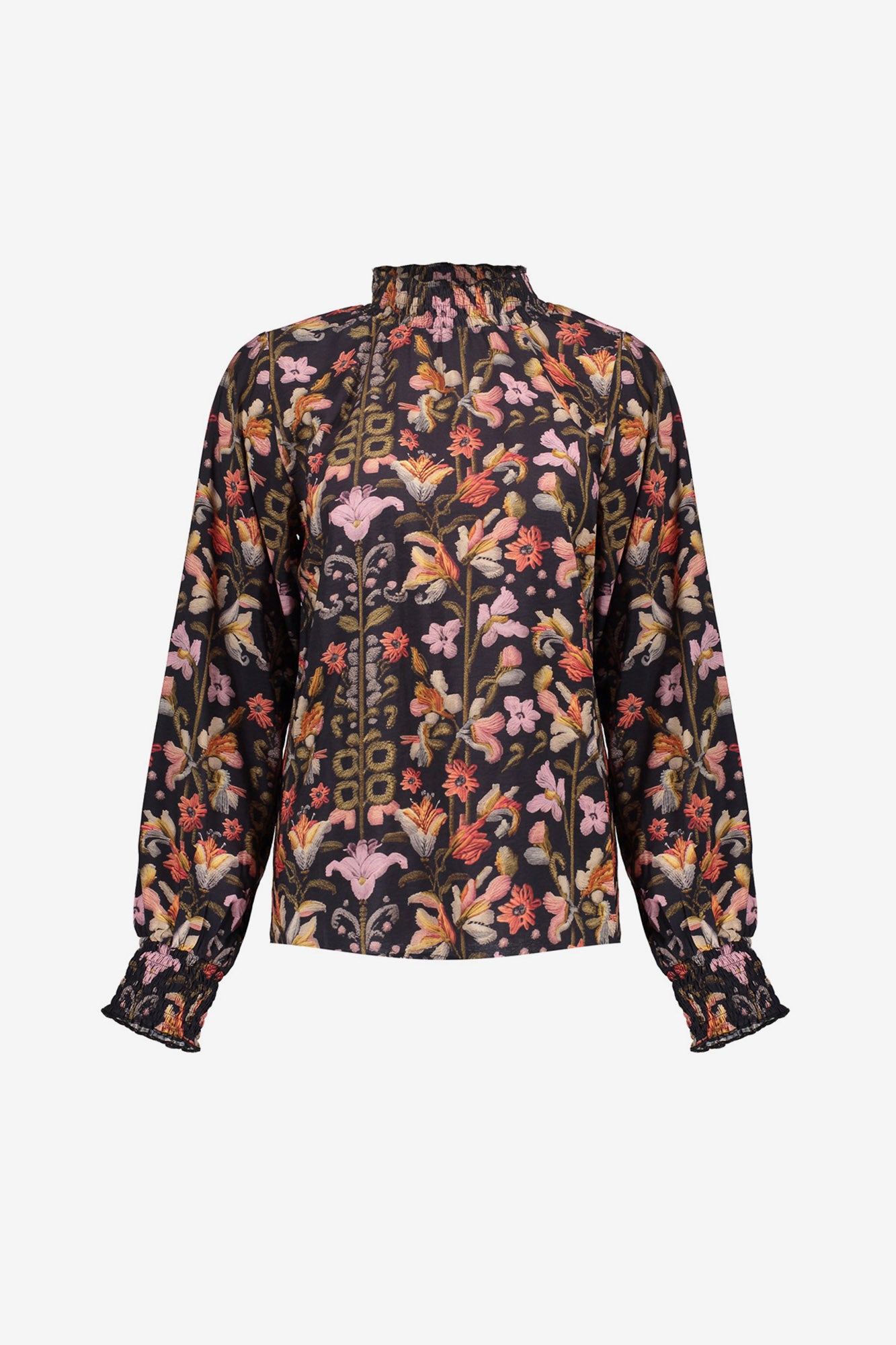 Geisha dames top met sierlijke print en smock details