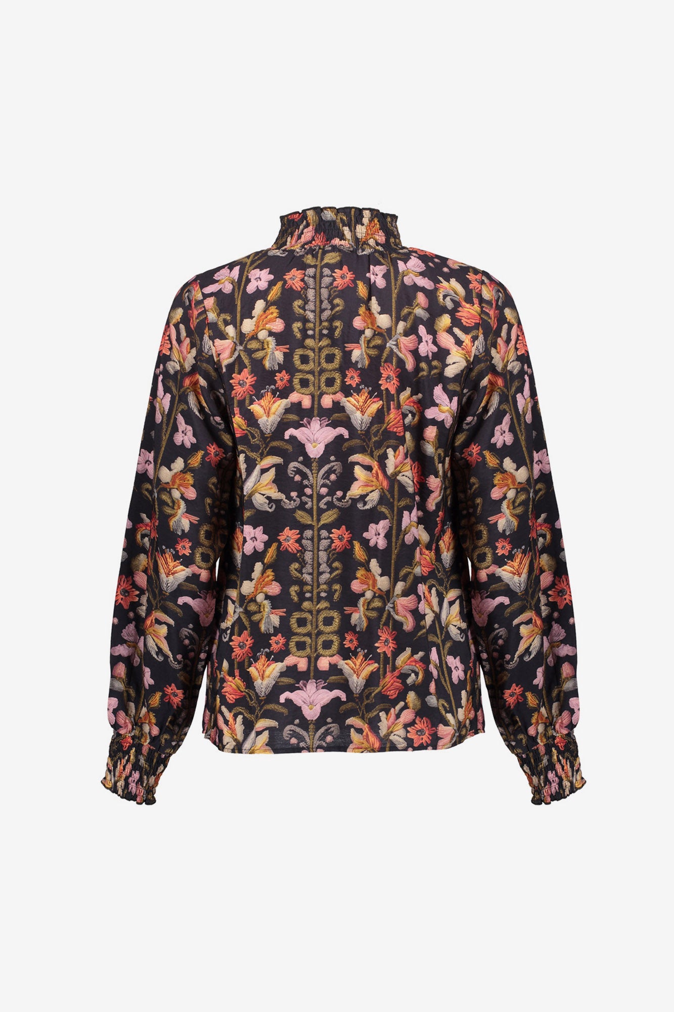 Geisha dames top met sierlijke print en smock details