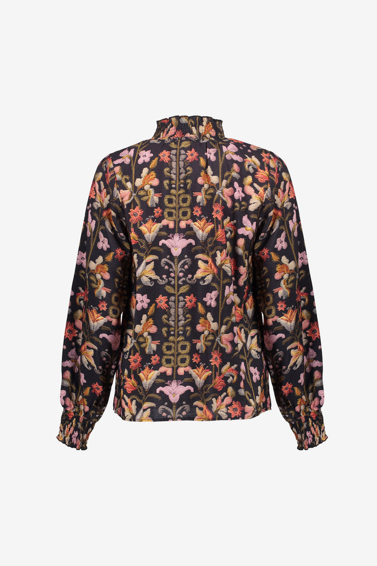 Geisha dames top met sierlijke print en smock details