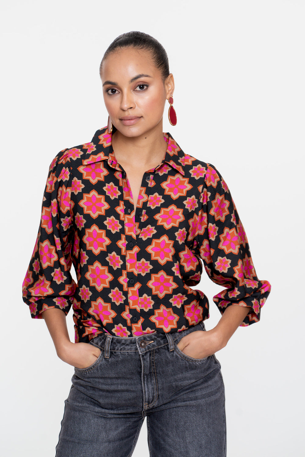 Geisha dames retro flower print blouse