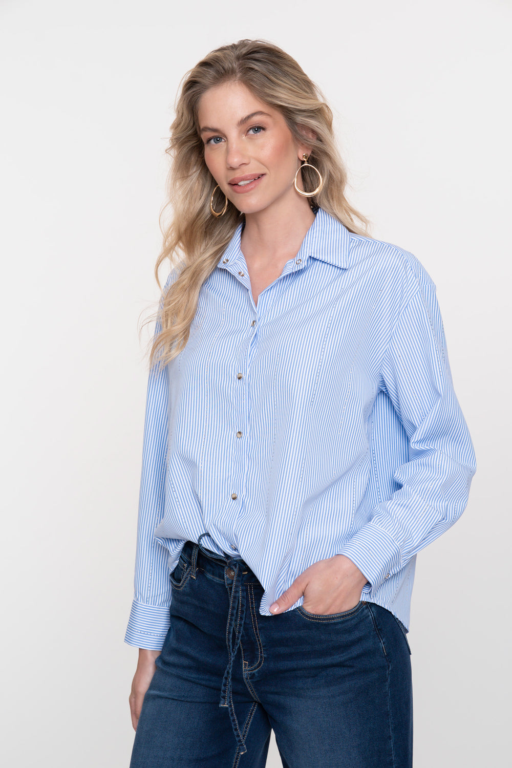 Geisha dames blouse met strepen en rhinstones