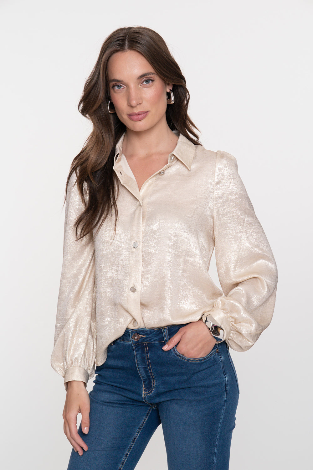 Geisha dames shiny blouse met velvet look