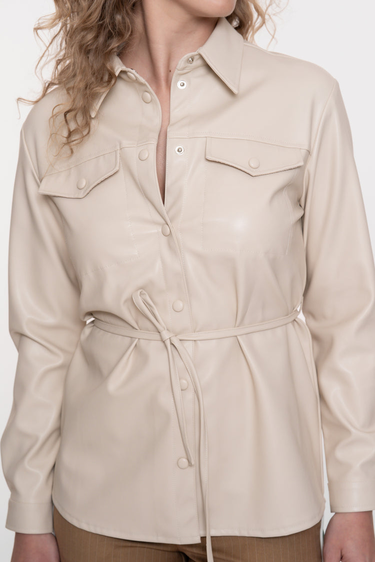 Geisha dames faux leather blouse met strikceintuur