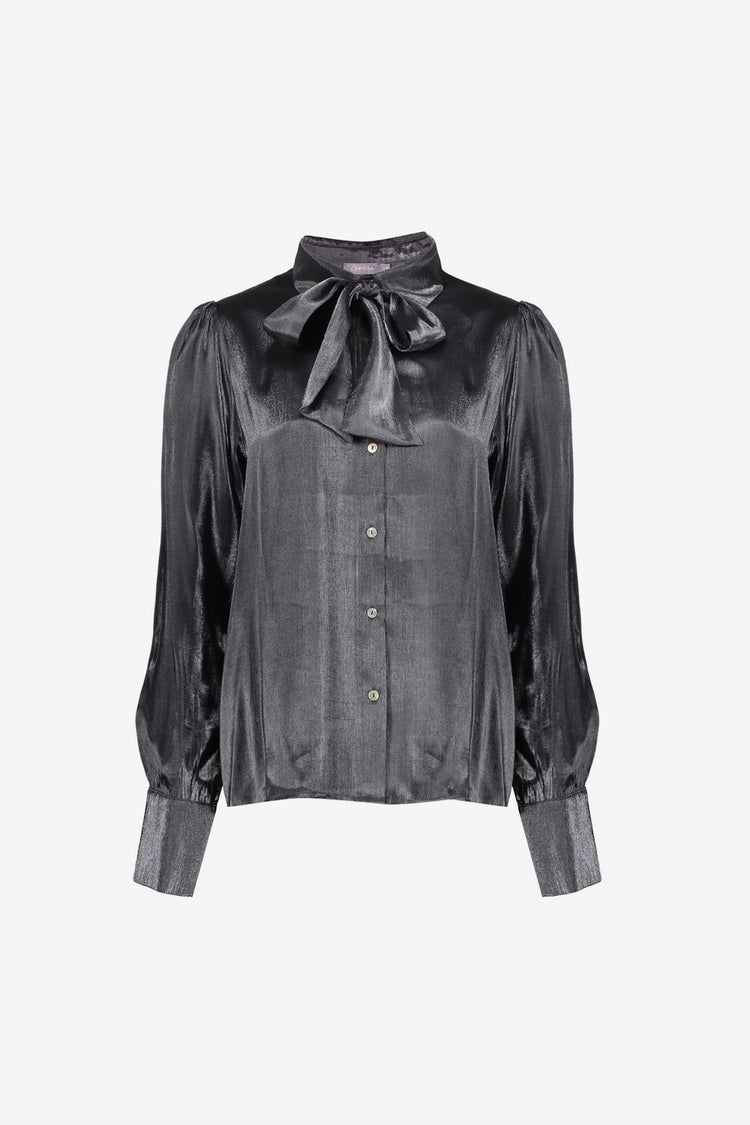 Glanzende satijnen blouse met strikdetail