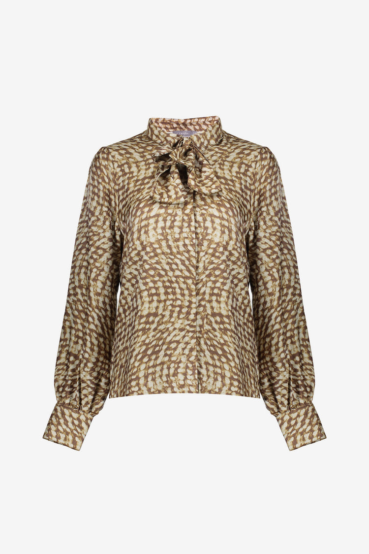 Geisha dames abstracte swirl print blouse met strik