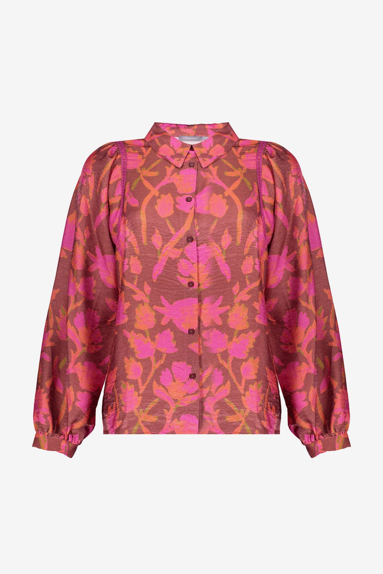 Geisha dames abstracte swirl print blouse met strik