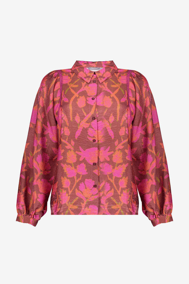 Geisha dames abstracte swirl print blouse met strik
