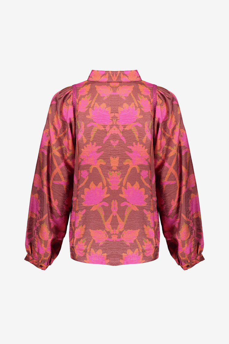 Geisha dames abstracte swirl print blouse met strik