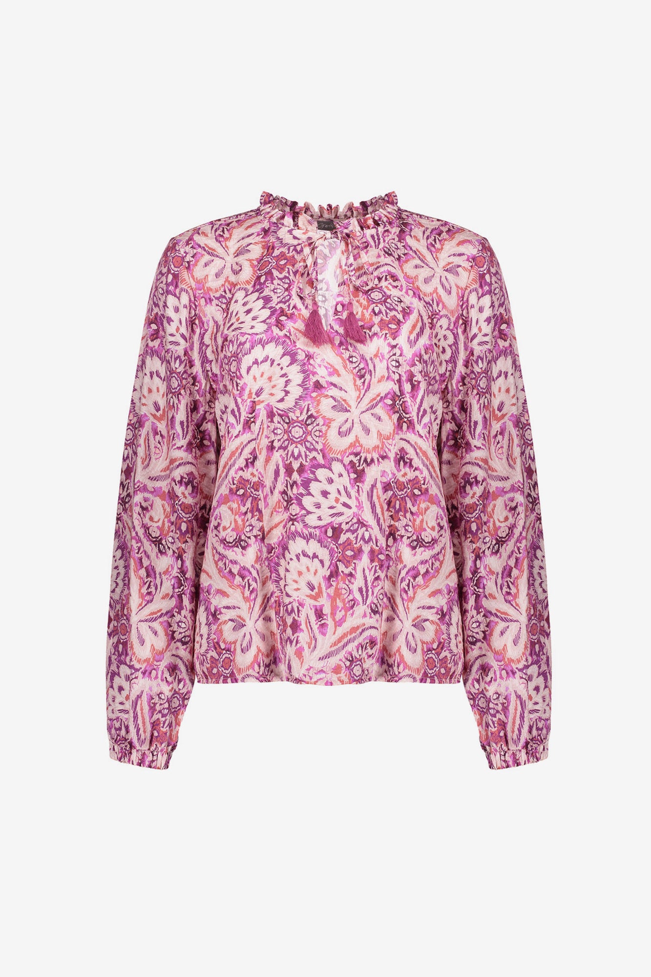 Geisha dames blouse met Paisley bloemmotief en ruches