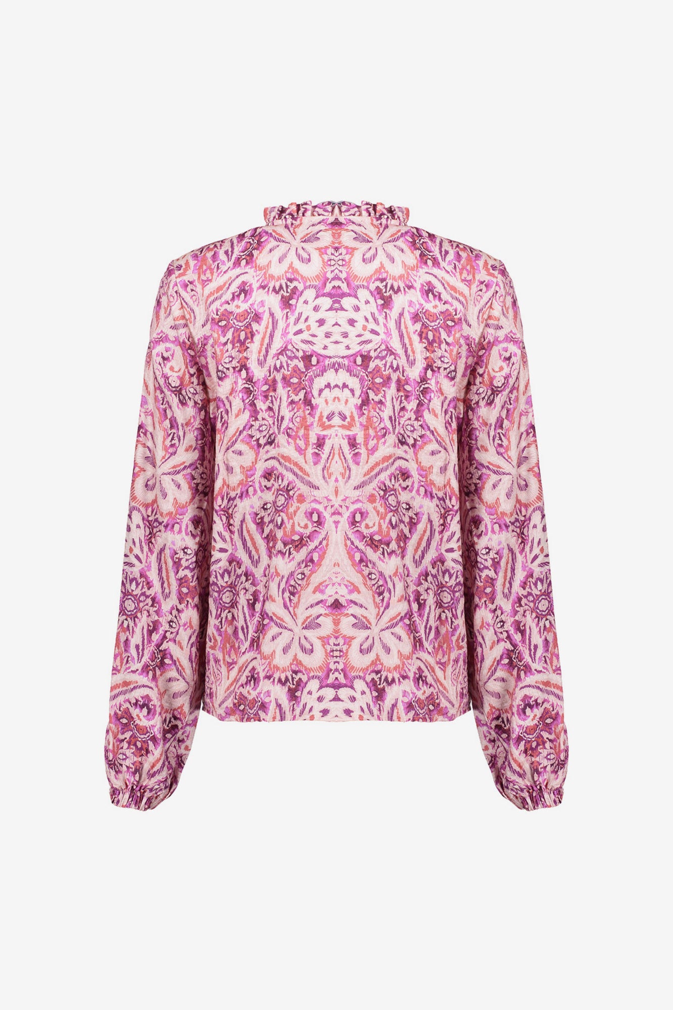 Geisha dames blouse met Paisley bloemmotief en ruches