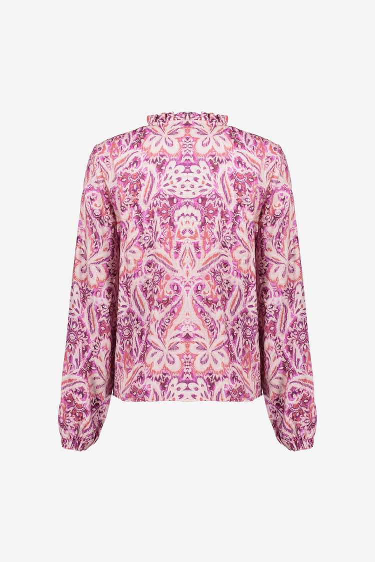 Geisha dames blouse met Paisley bloemmotief en ruches