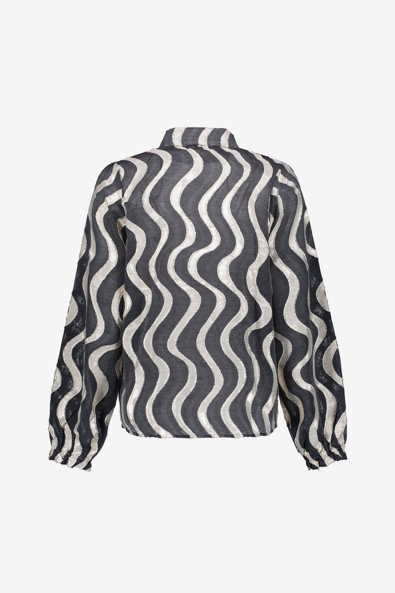 Geisha dames zwarte blouse met metallic waveprint en glanzende details