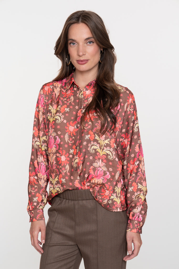 Geisha dames kleurrijke blouse met bloemenprint
