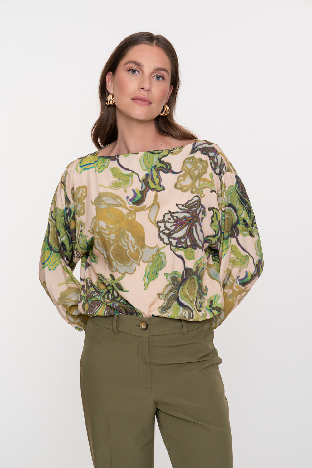 Geisha dames top met groene bloemenprint