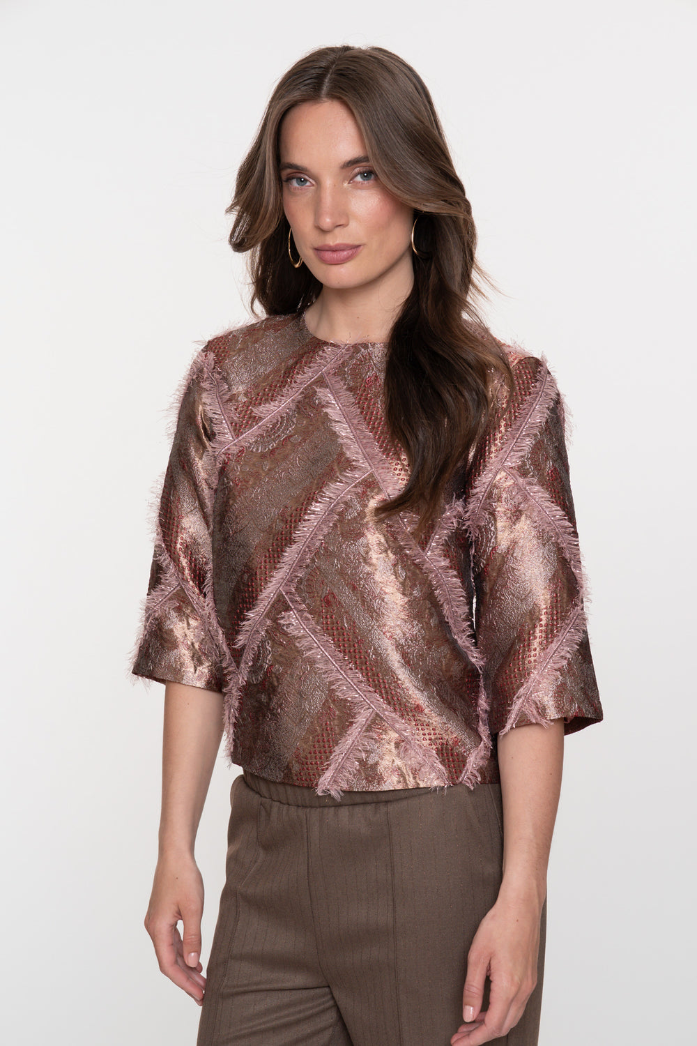 Geisha dames top met metallic en fluffy garen