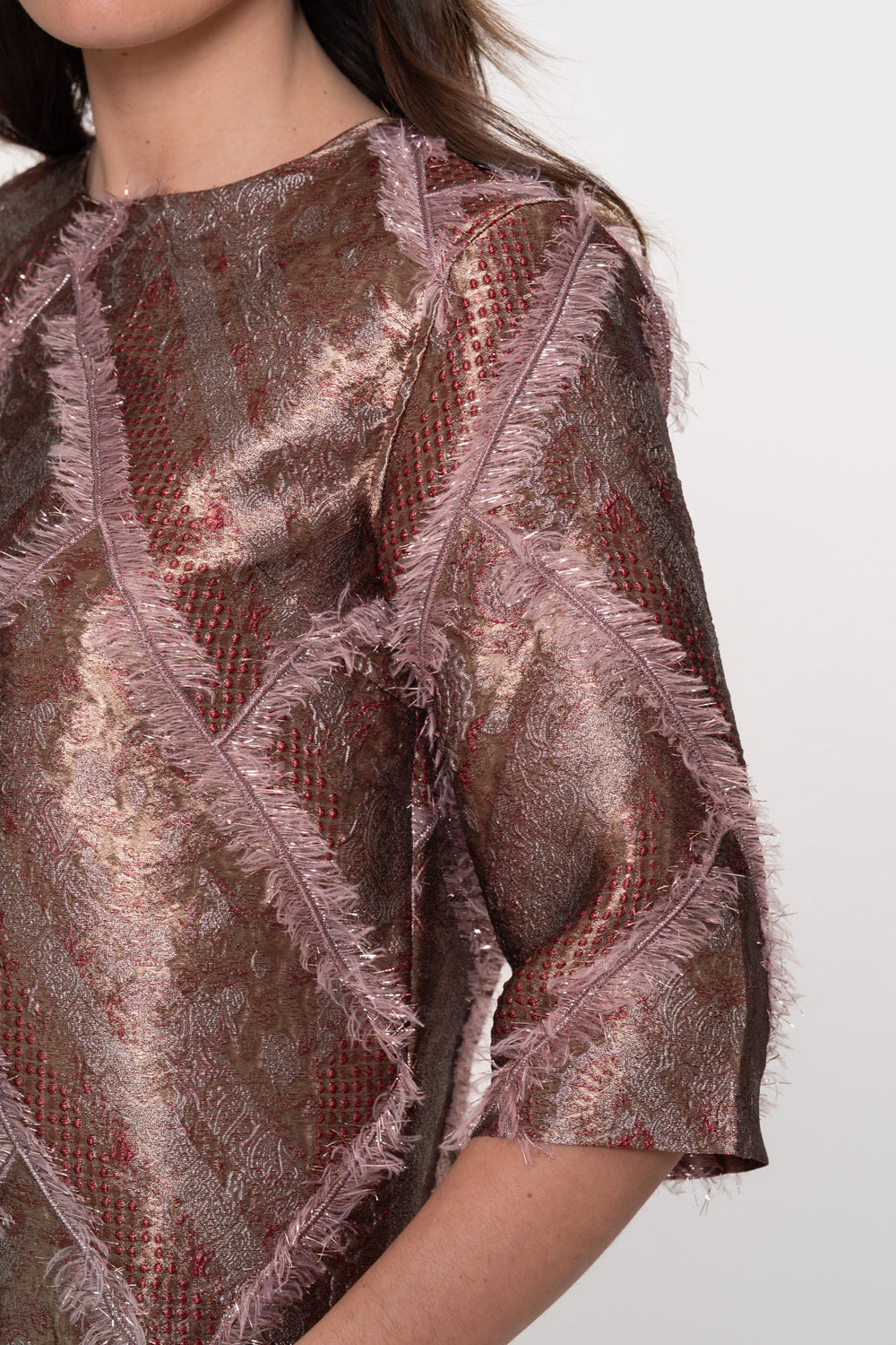 Geisha dames top met metallic en fluffy garen