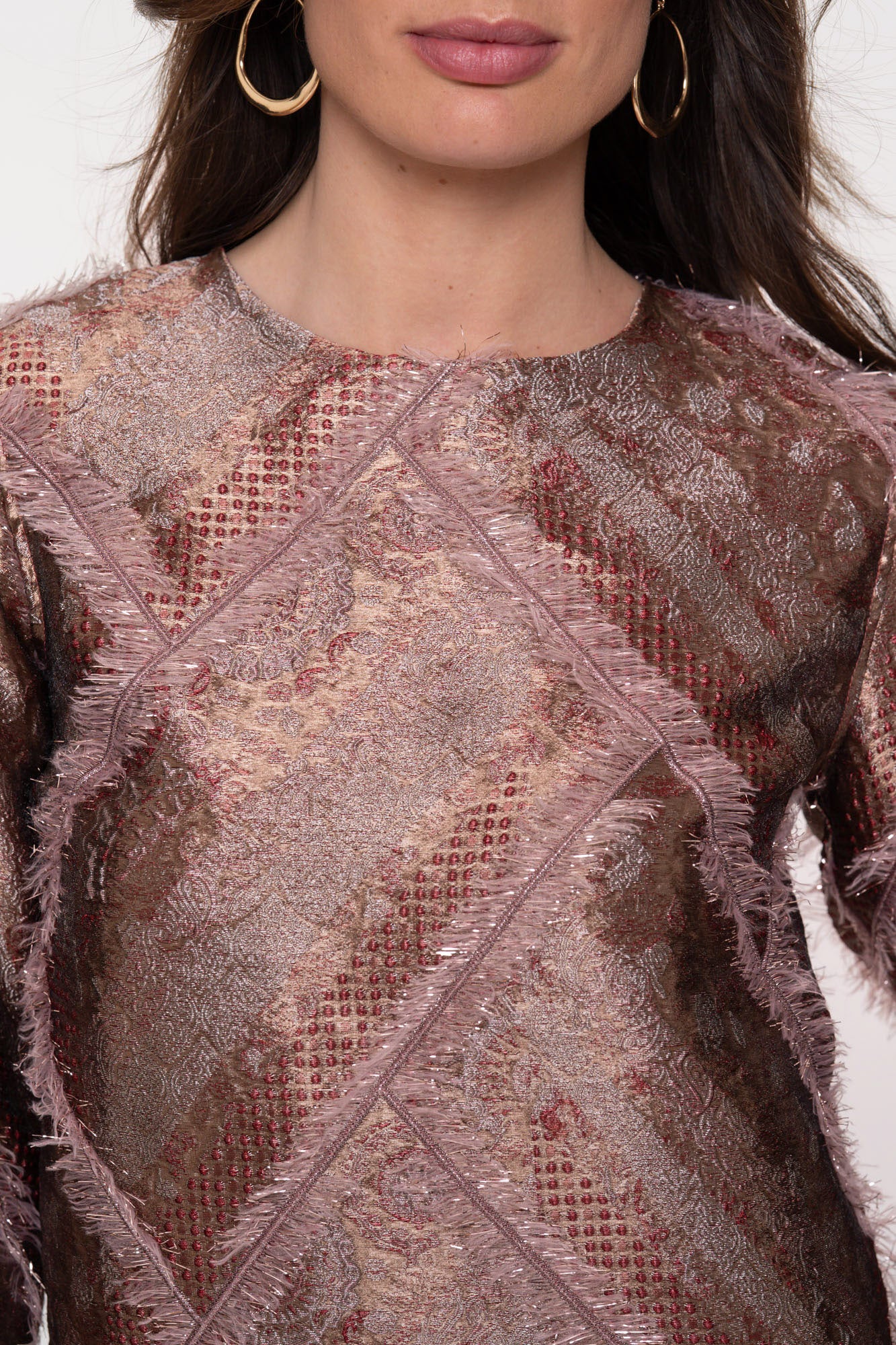 Geisha dames top met metallic en fluffy garen