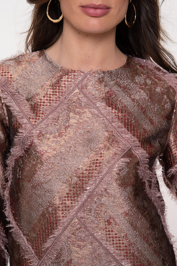 Geisha dames top met metallic en fluffy garen