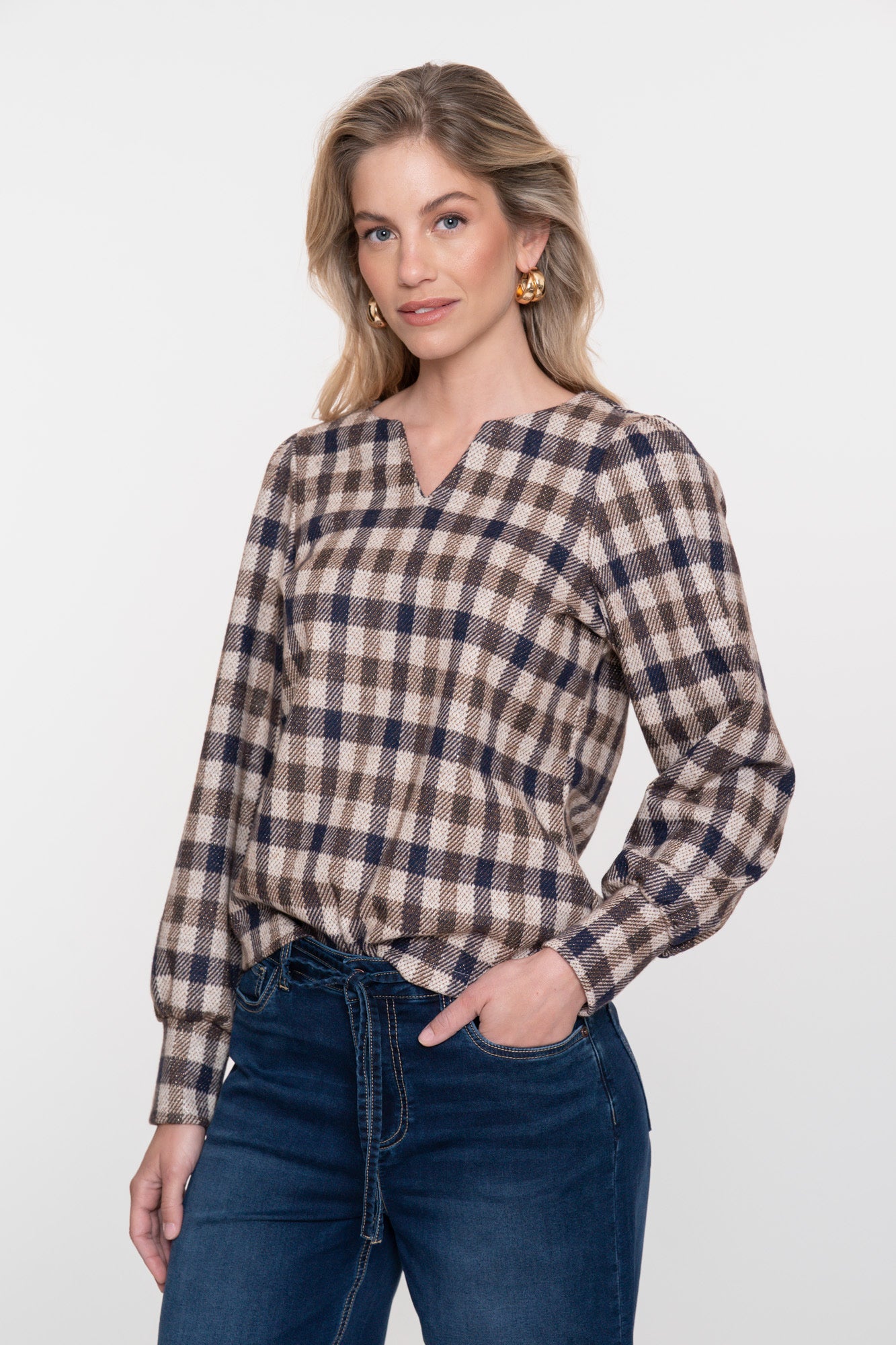 Geisha dames checkered top met verfijnde V-snit