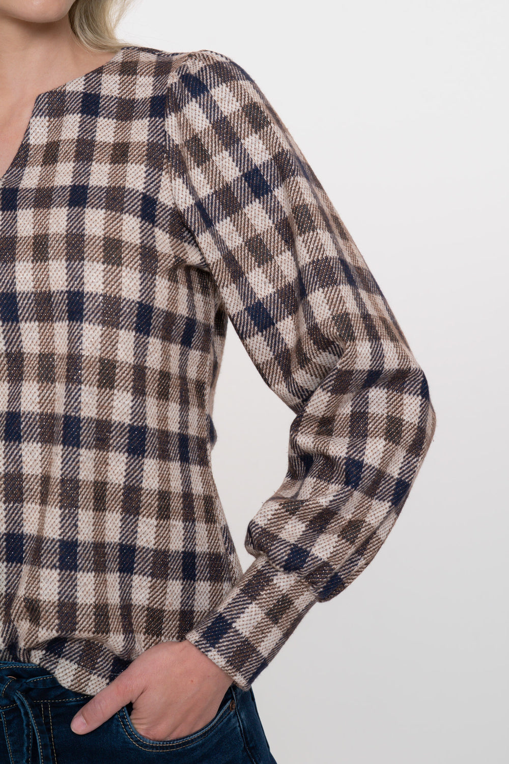 Geisha dames checkered top met verfijnde V-snit