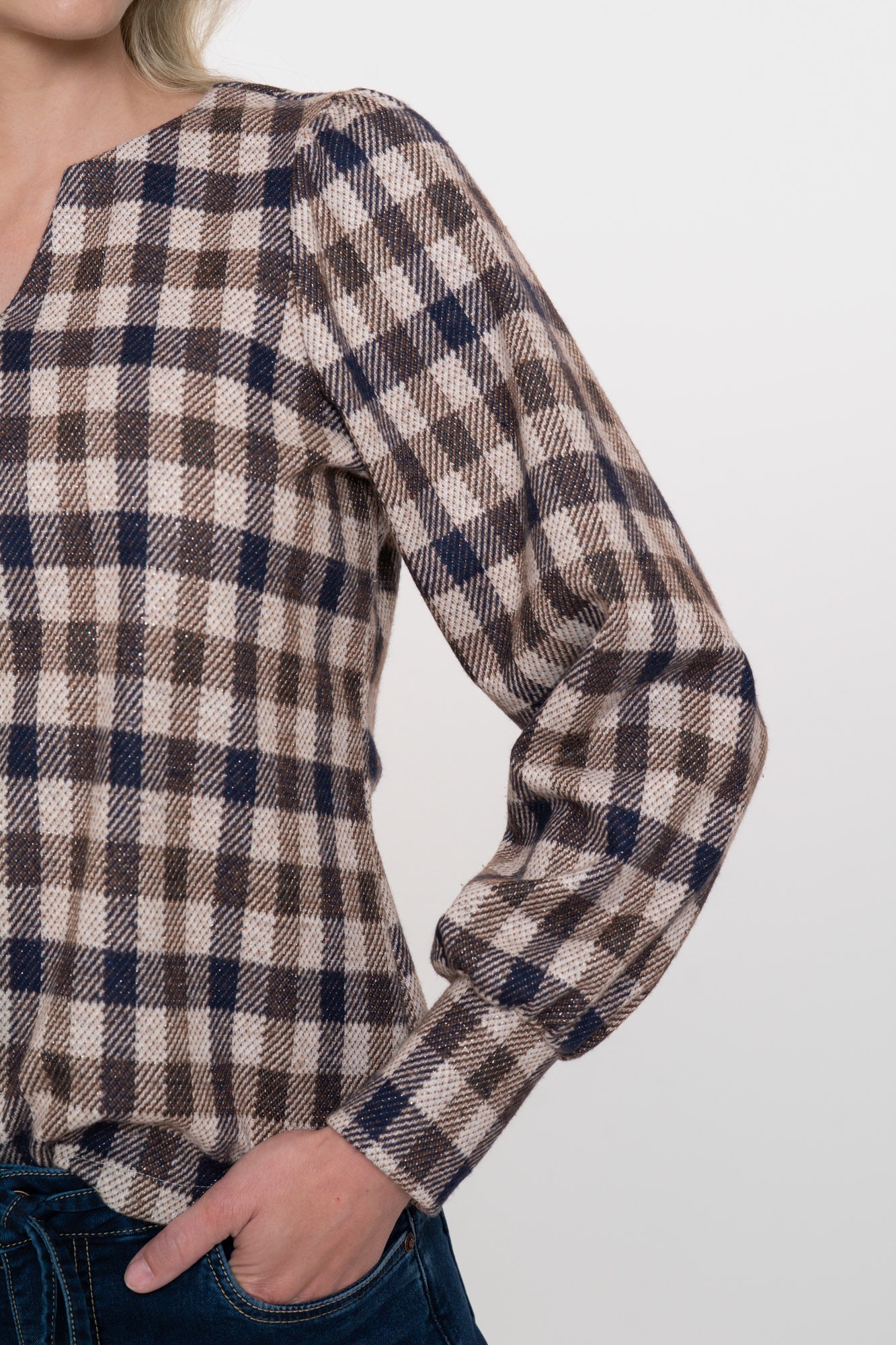 Geisha dames checkered top met verfijnde V-snit