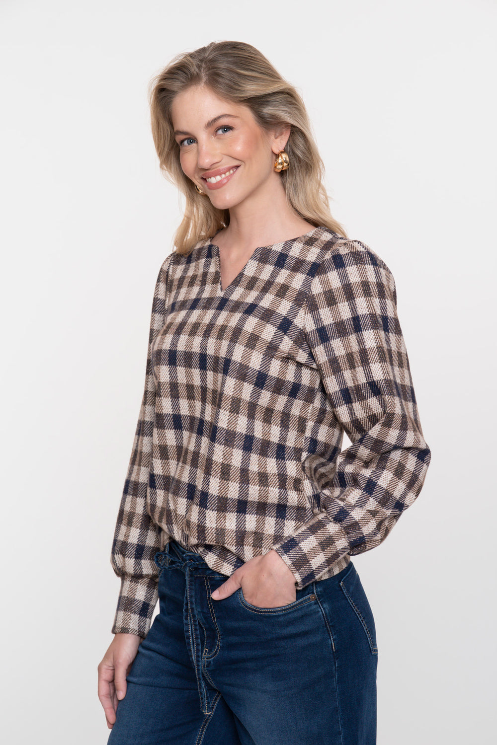Geisha dames checkered top met verfijnde V-snit