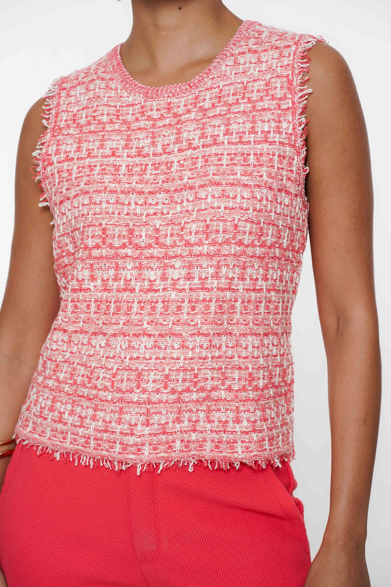 Geisha Fashion dames cropped mouwloze tweed top