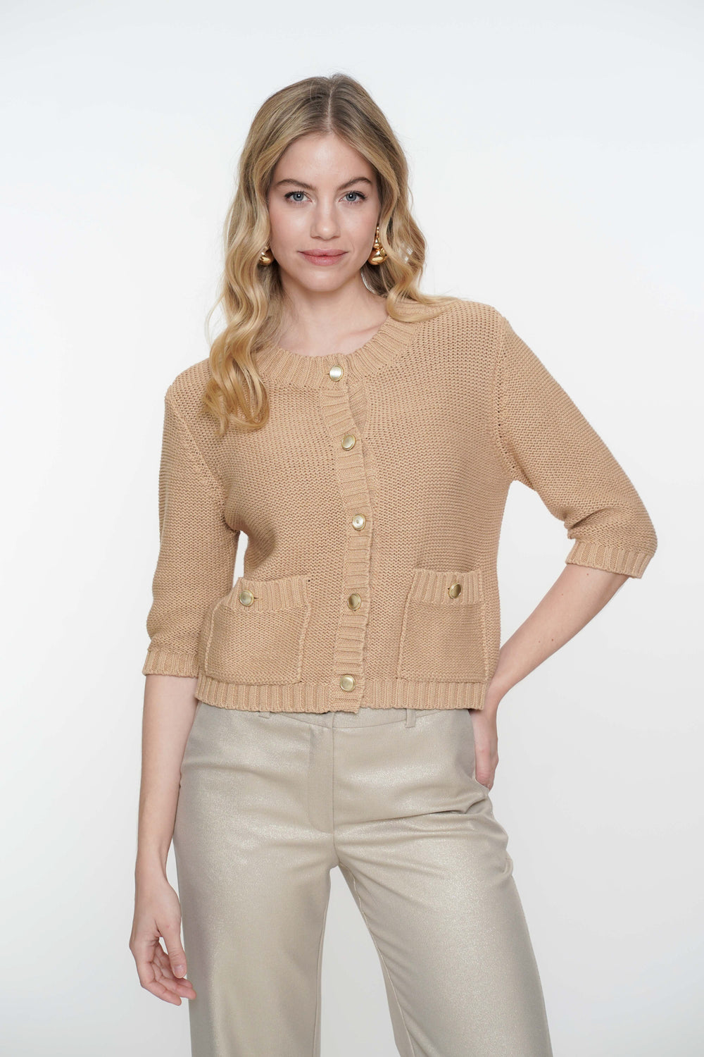 Geisha Fashion dames boxy cardigan met gouden knopen