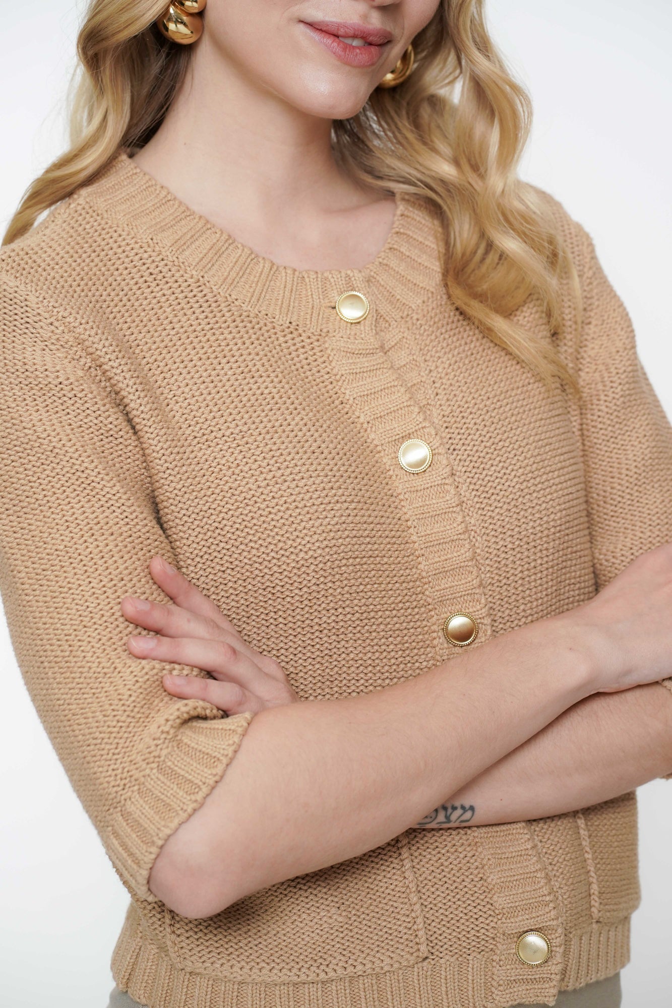 Geisha Fashion dames boxy cardigan met gouden knopen