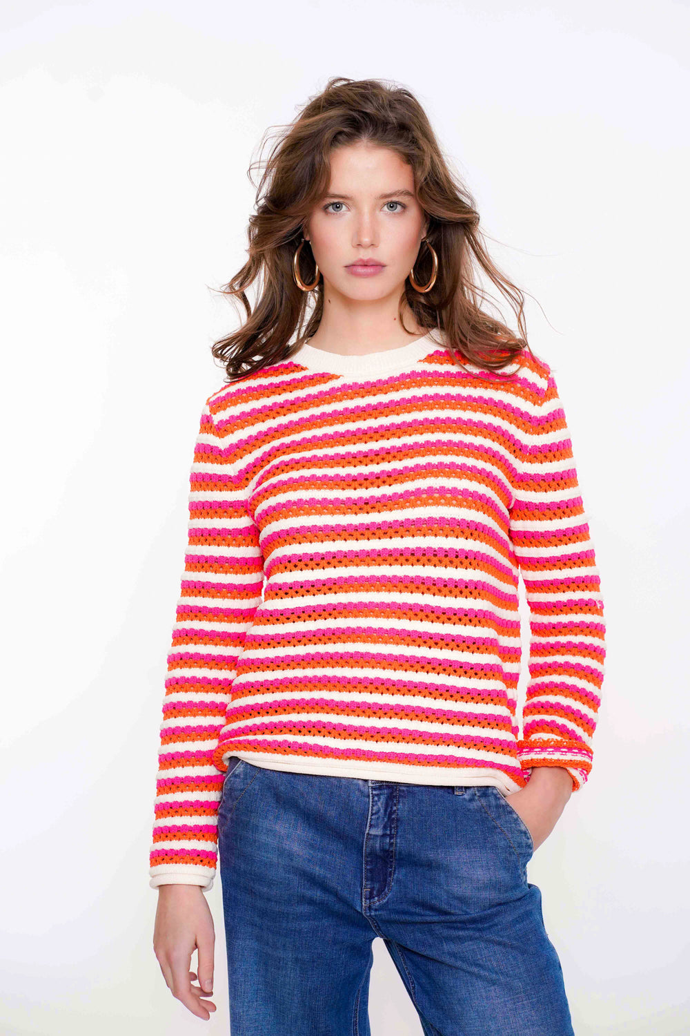 Geisha Fashion dames ajourtrui met horizontale strepen