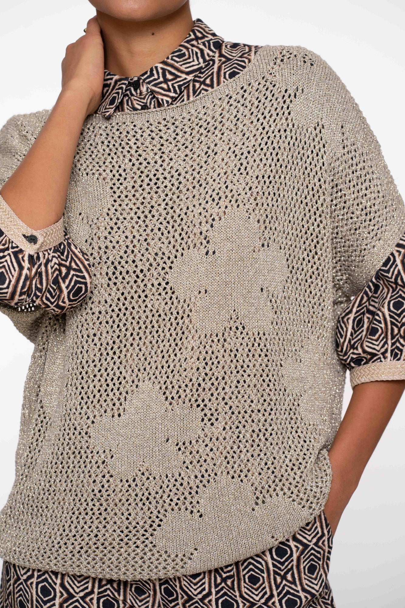 Geisha Fashion dames gehaakte trui met bloemenpatroon