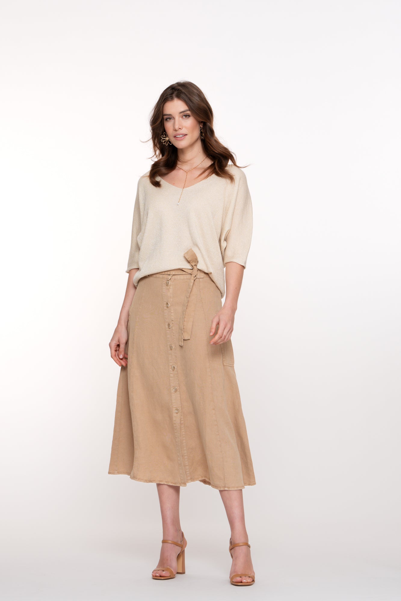 Geisha dames V-hals pullover met 3/4 mouwen en lurex