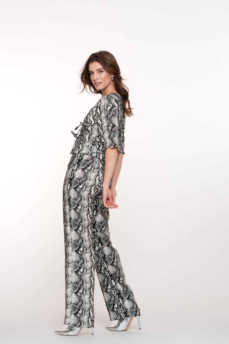 Geisha dames vest met strikdetail en snake print