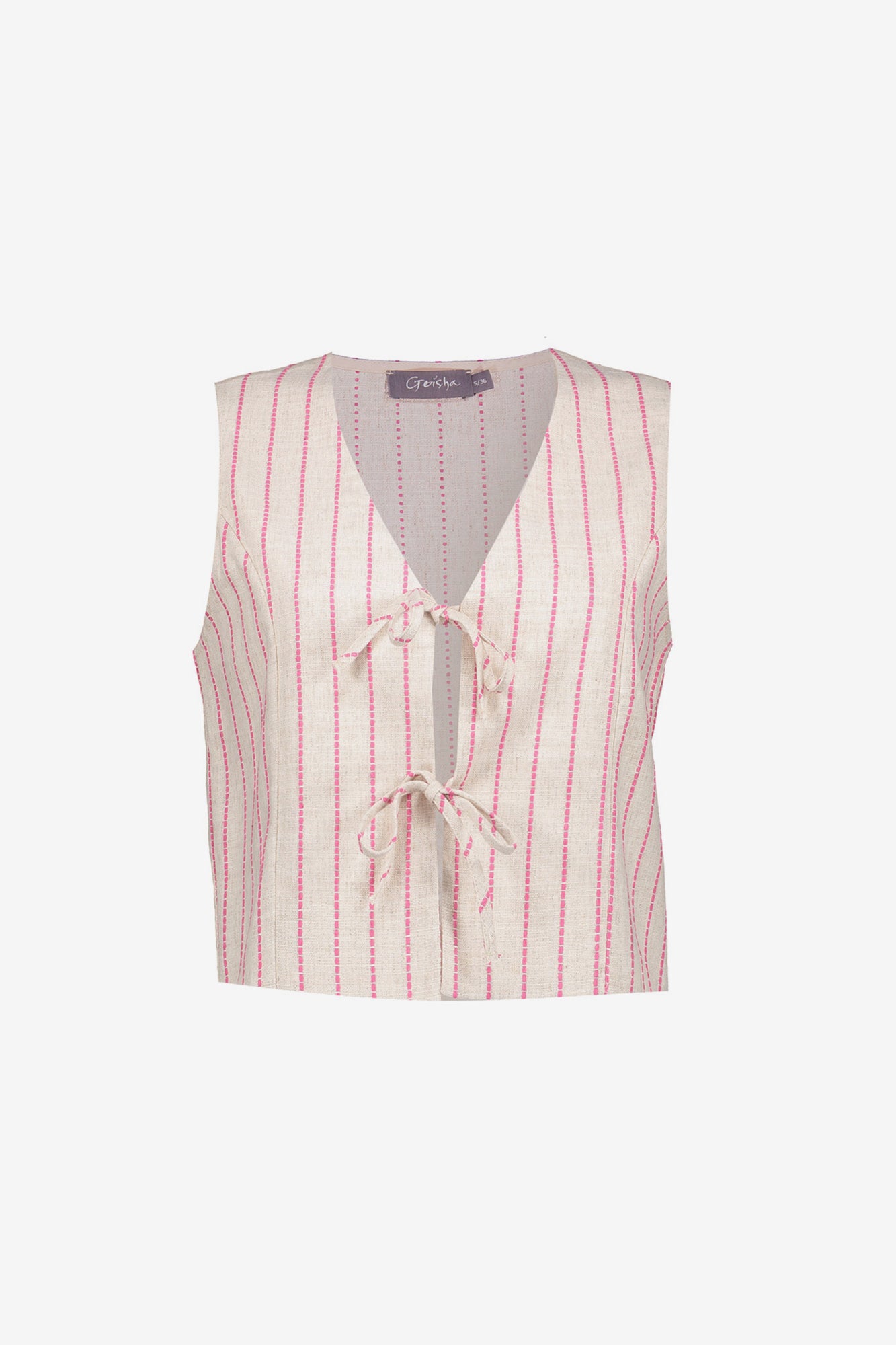 Geisha dames gilet met streep dessin en strikdetail