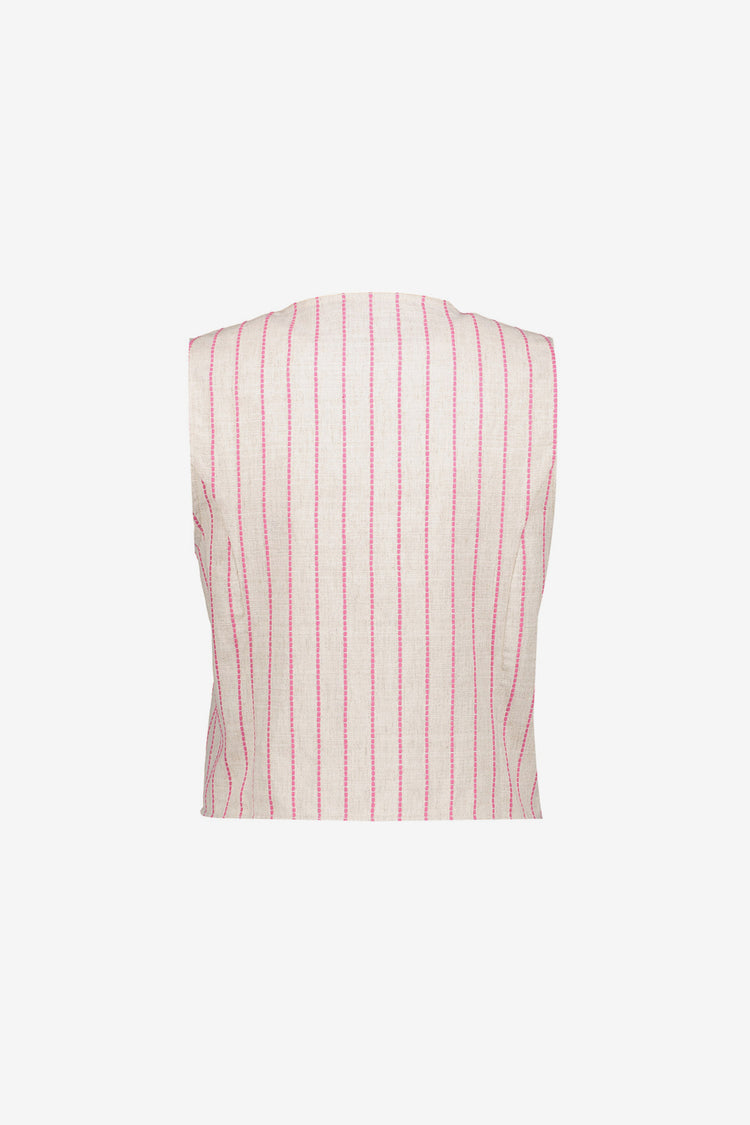 Geisha dames gilet met streep dessin en strikdetail
